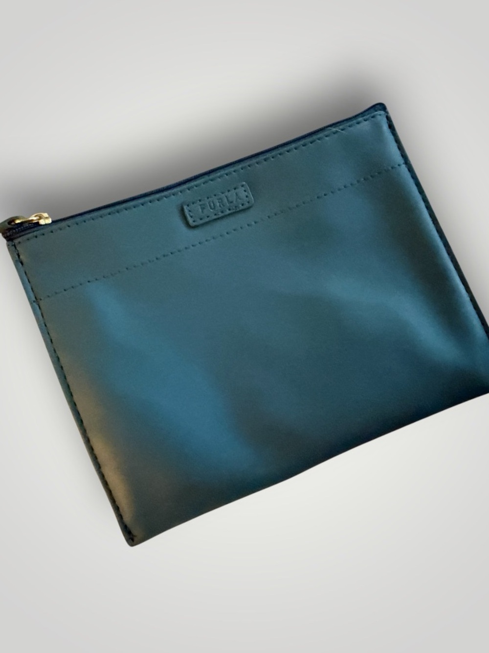 Furla Teal Zip Cosmetic Pouch with Gold Hardware